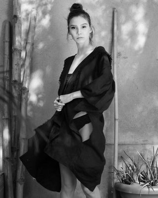 Raw Silk Kimono Black & White