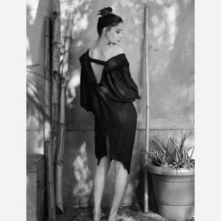 Raw Silk Kimono Black