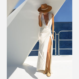 Handloom Raw Silk Wrap Dress Off-White