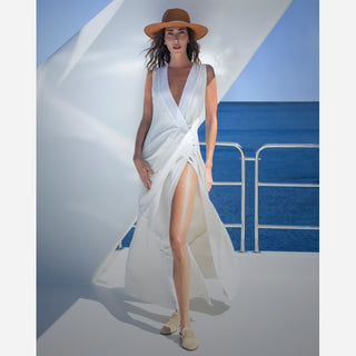 Handloom Raw Silk Wrap Dress Off-White