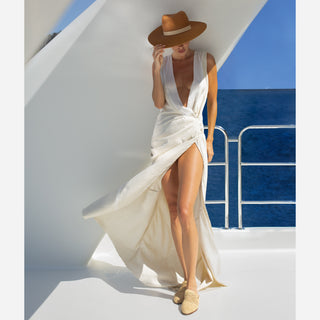 Handloom Raw Silk Wrap Dress Off-White