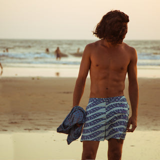 Blue Snake Shipibo Tailored Swim Trunks