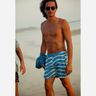Blue Snake Shipibo Tailored Swim Trunks